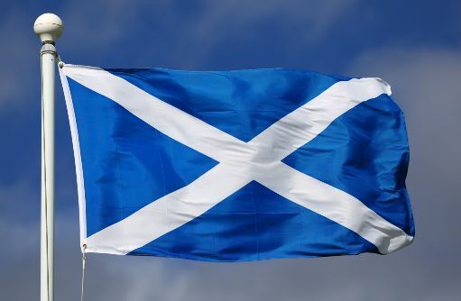 Blue and white Scottish flag blowing in the wind