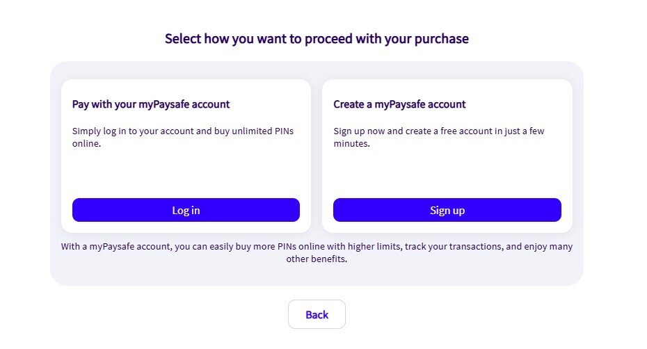 Paysafecard account creation screen
